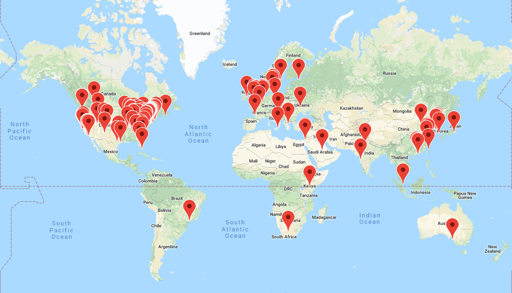 Map of OHDSI collaborators as of August, 2019